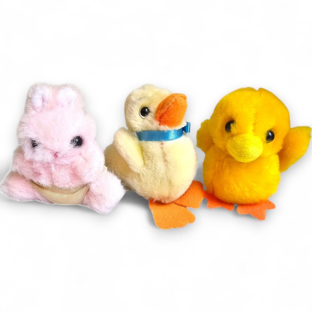Welcome Industrial Easter Plush Lot of 3 Rabbit Duck Chick Mini Vintage 3"